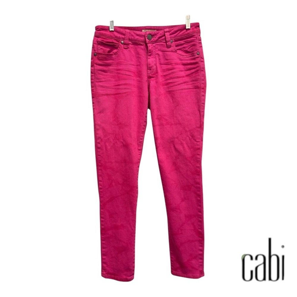 CAbi Size 6 Marbled Bardot Pink 5 Pocket Cotton Spandex Skinny Jeans